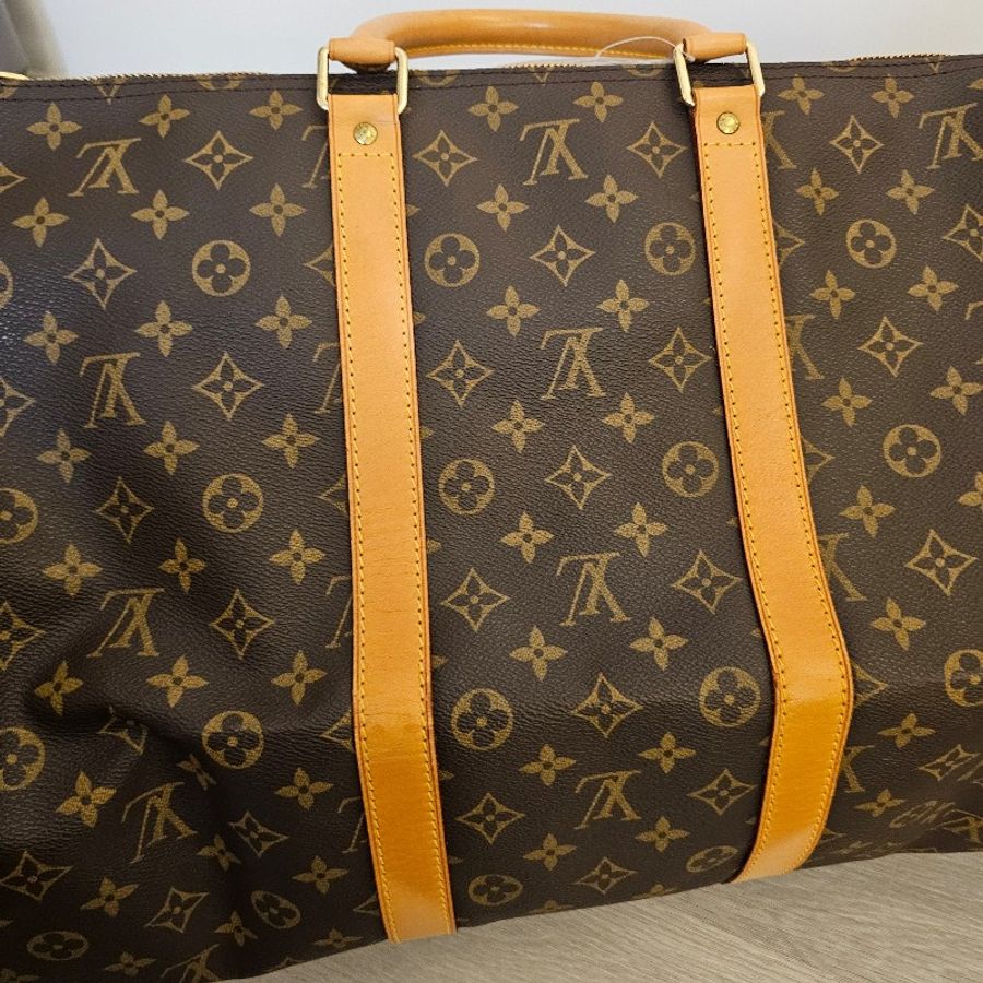 🎀👜曼蒂二手精品👜🎀 LV旅行袋 旅行包 keepall55 老花 LV m41424 波士頓包 Keepall Bandouliere55 老花行李包-21