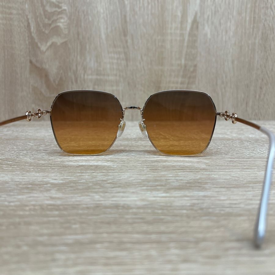 Gucci 金邊茶色漸層鏡面兩側馬銜Logo墨鏡-4