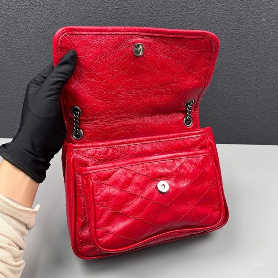 Saint Laurent YSL 紅色全皮v紋小號Niki鏈條包-6