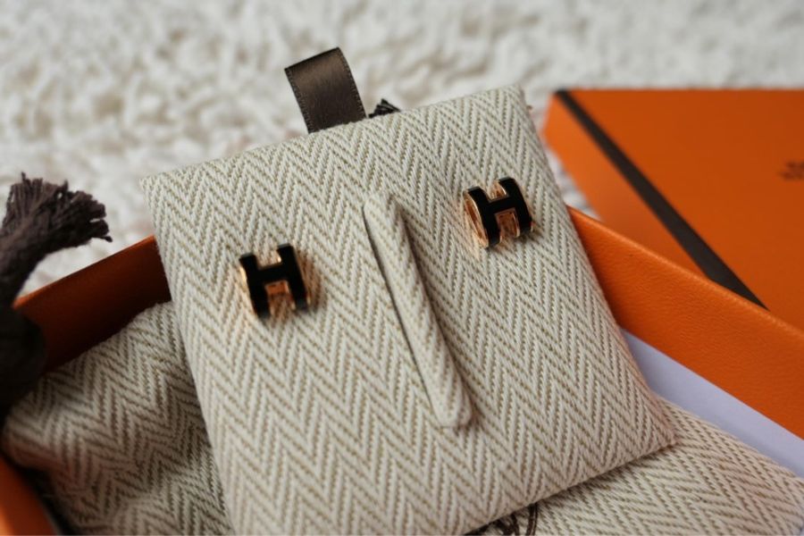 全新Hermes mini pop h耳環 黑色x玫瑰金釦-6
