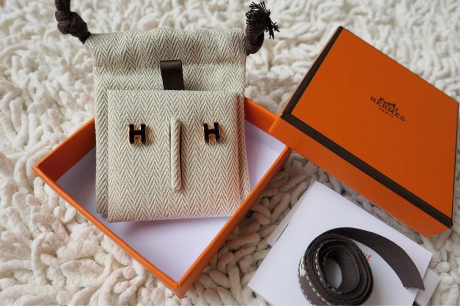 全新Hermes mini pop h耳環 黑色x玫瑰金釦-10