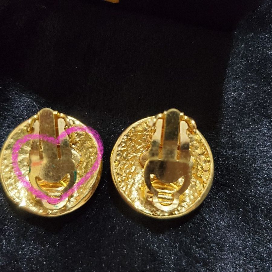Chanel Vintage 耳夾 金圓菱格底小C 刻牌94P 2.3cm-14