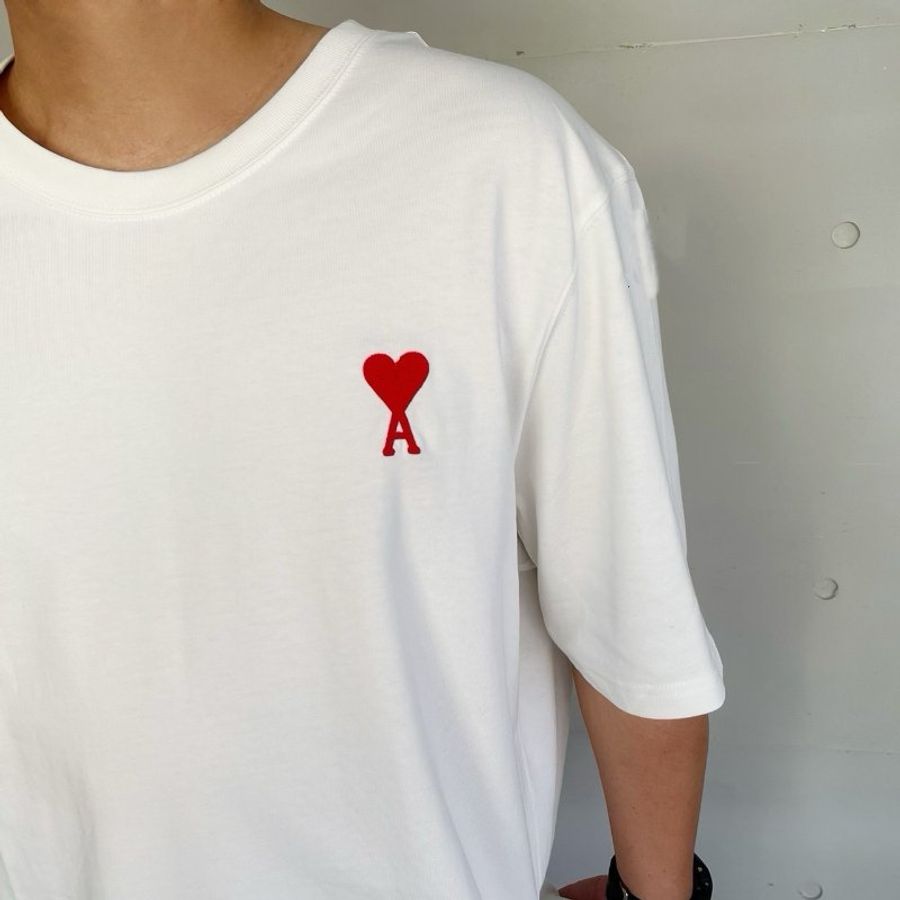 Ami Paris 白色刺繡短袖T恤 #XL-1