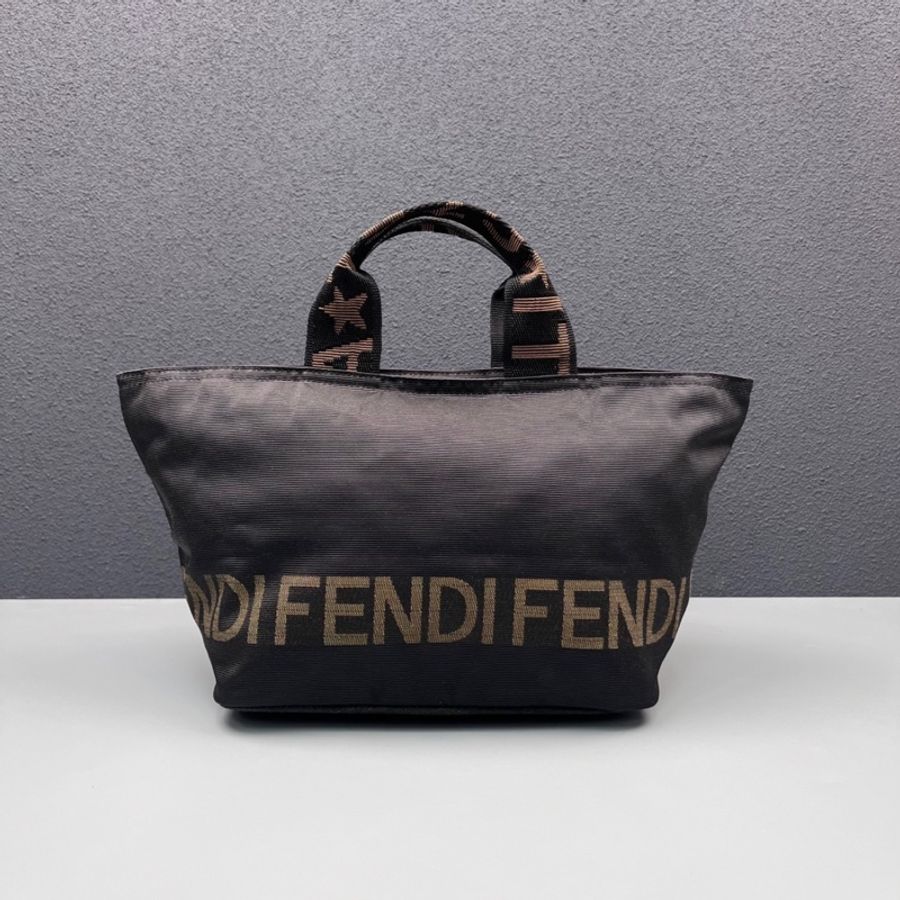 Fendi 黑色帆布字母logo托特包-0