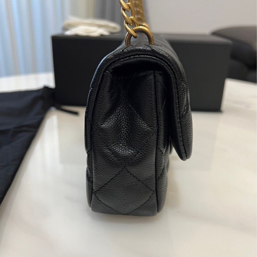 Chanel 愛心調節釦 黑金牛皮魚子醬 晶片款-8
