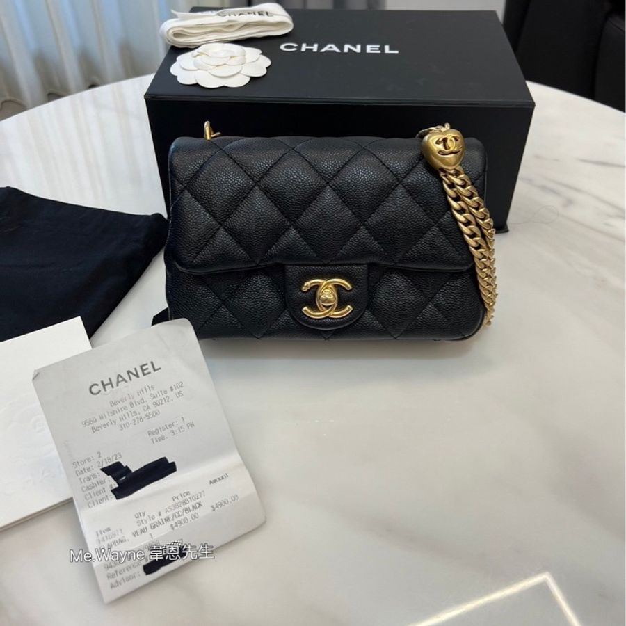 Chanel 愛心調節釦 黑金牛皮魚子醬 晶片款-21