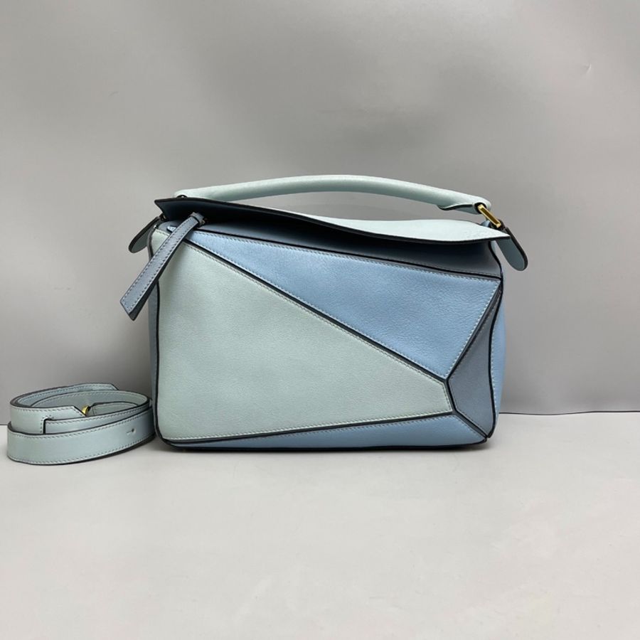 Loewe Puzzle中號全皮拼色幾何包-0