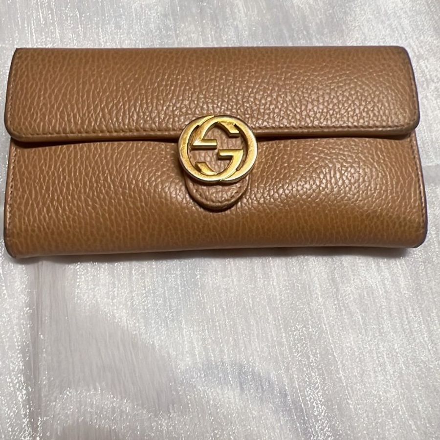 GUCCI 金屬雙G logo牛皮扣式長夾 (6成新)-6