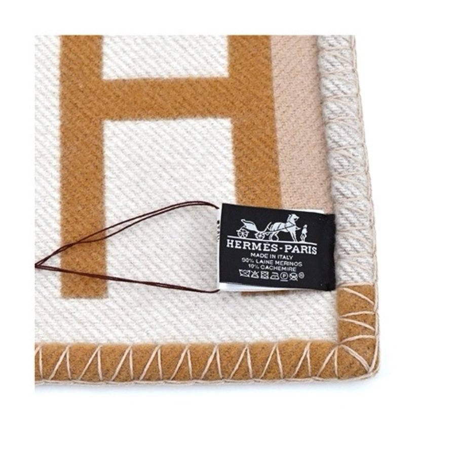 Hermes 愛馬仕 Ithaque提花羊毛絨毯(駝/米)-3