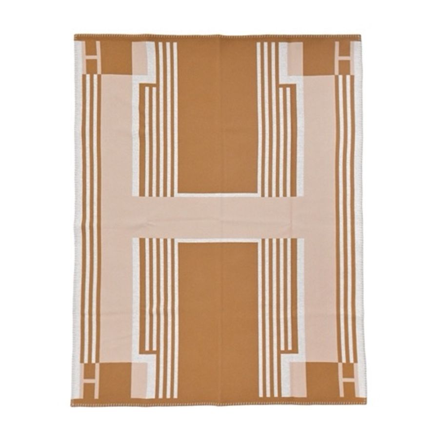 Hermes 愛馬仕 Ithaque提花羊毛絨毯(駝/米)-4