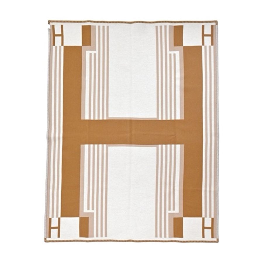 Hermes 愛馬仕 Ithaque提花羊毛絨毯(駝/米)-5