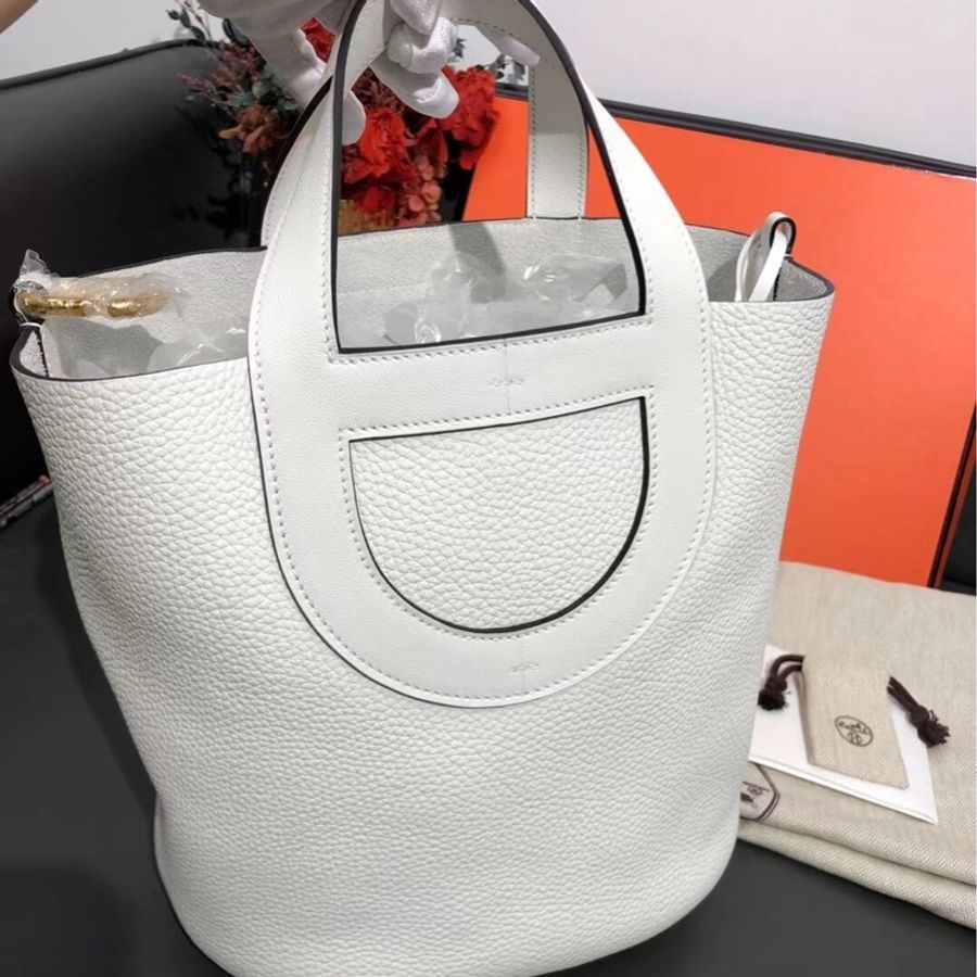 愛馬仕in the loop 22豬鼻子菜籃子新白色金扣B刻 手提包水桶包 尺寸:23×16×24cm-2