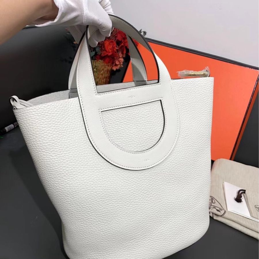 愛馬仕in the loop 22豬鼻子菜籃子新白色金扣B刻 手提包水桶包 尺寸:23×16×24cm-6