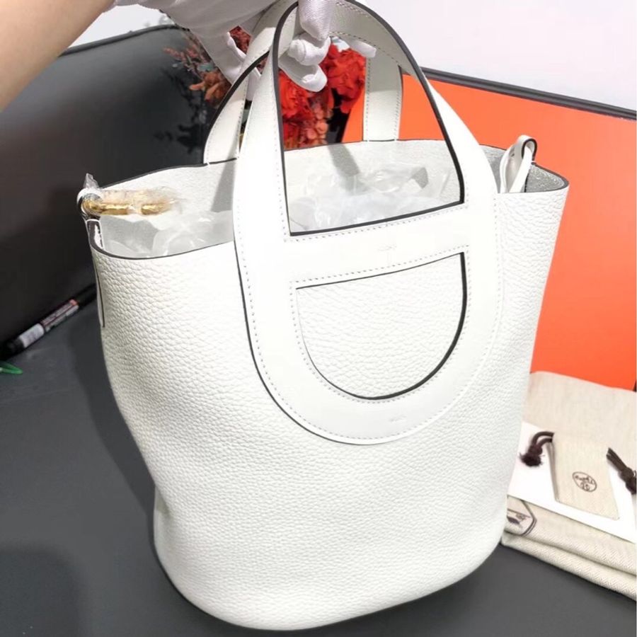 愛馬仕in the loop 22豬鼻子菜籃子新白色金扣B刻 手提包水桶包 尺寸:23×16×24cm-7