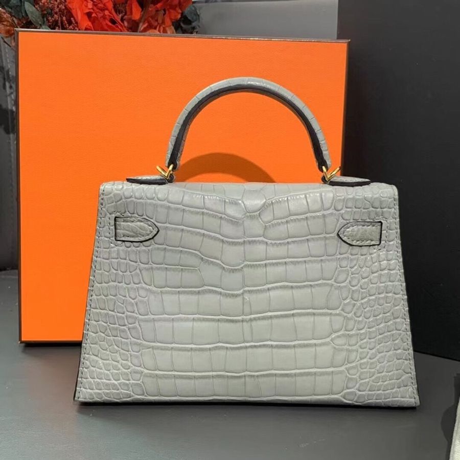 Hermes愛馬仕mini Kelly二代ov水晶灰霧面鱷魚方塊,B刻-1