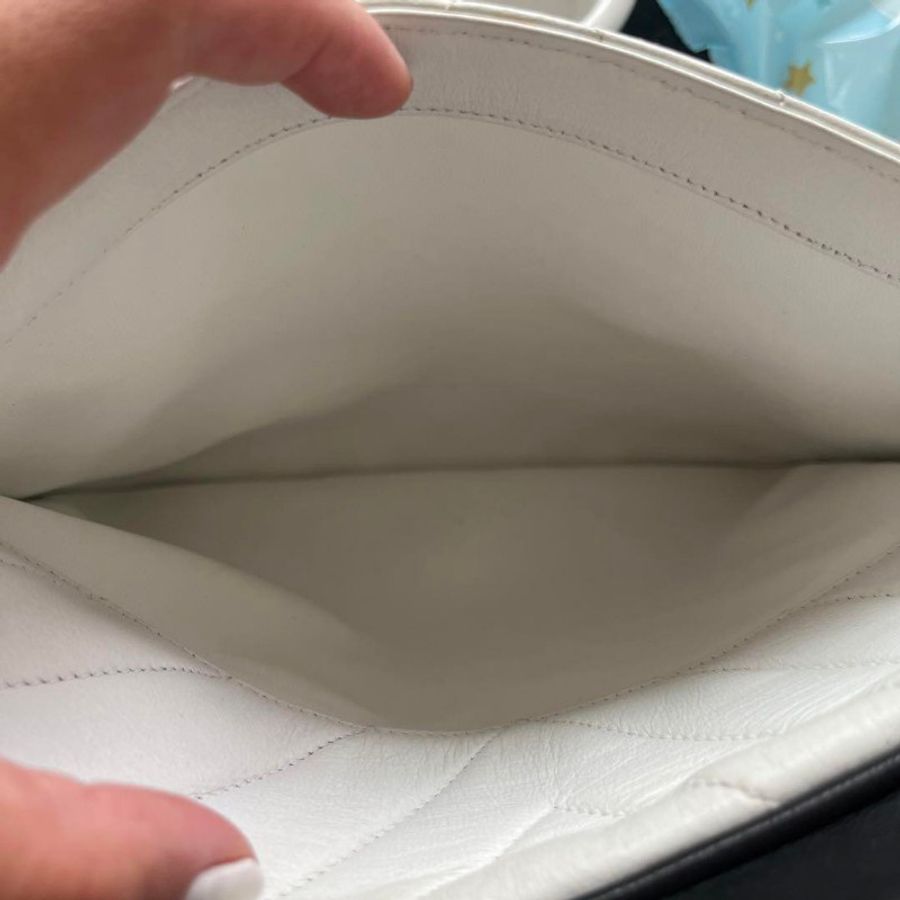 Chanel vintage V stich 黑白撞色手提肩背包-11