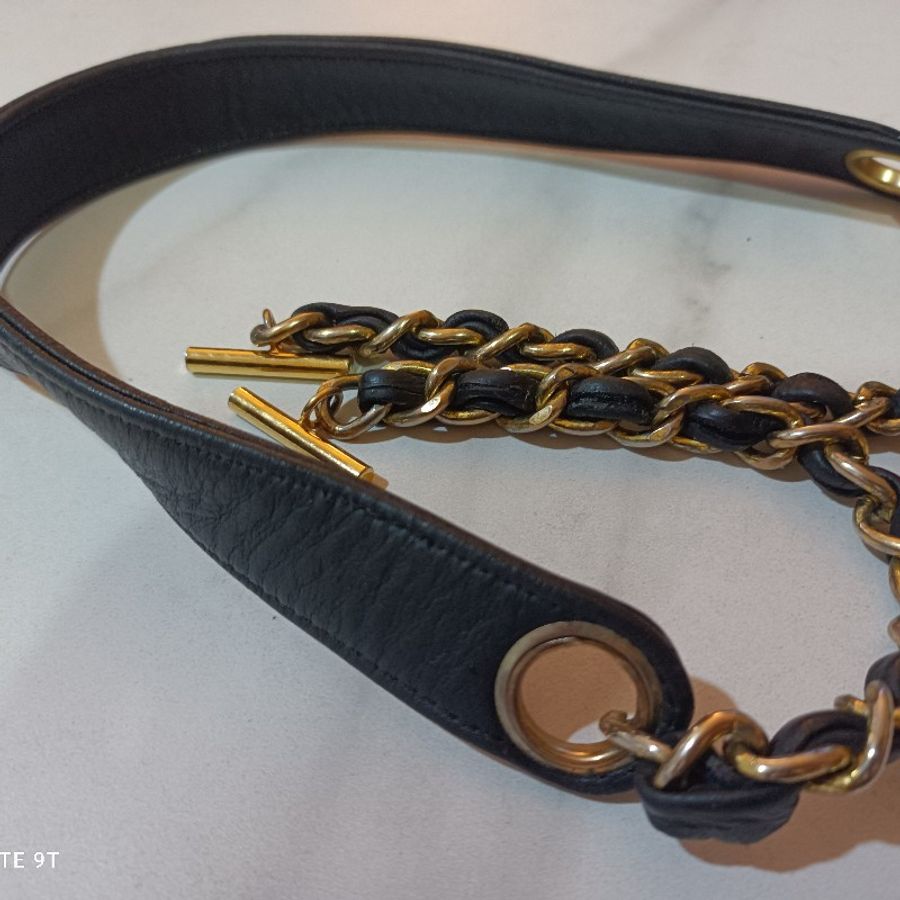 Chanel vintage V stich 黑白撞色手提肩背包-22