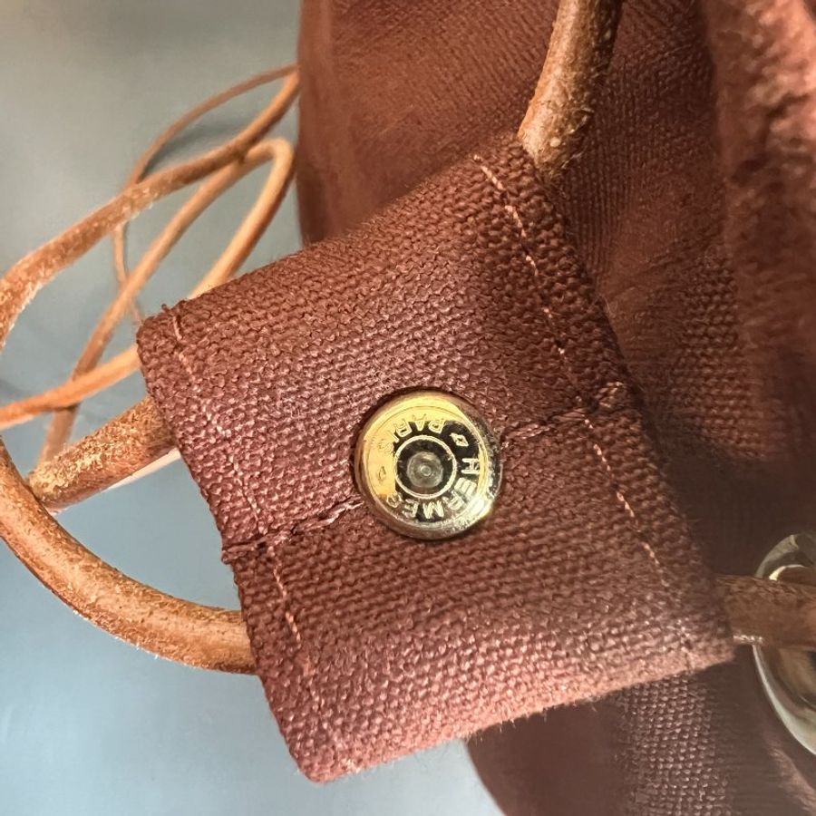 Hermes H大容量索繩背包 側肩包 皮革肩帶 原裝橙色品牌包裝盒 日本中古vintage-6
