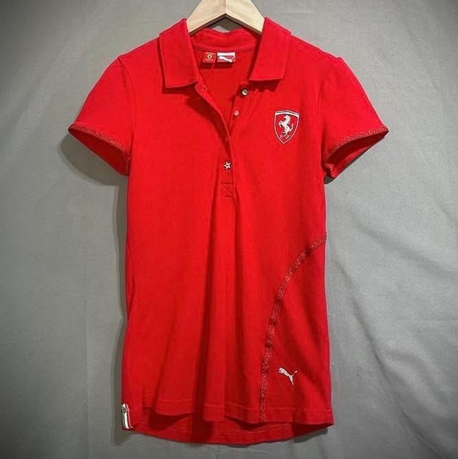 puma ferrari 布章金蔥刺繡網眼polo衫 法拉利賽車公主袖馬球衫-0