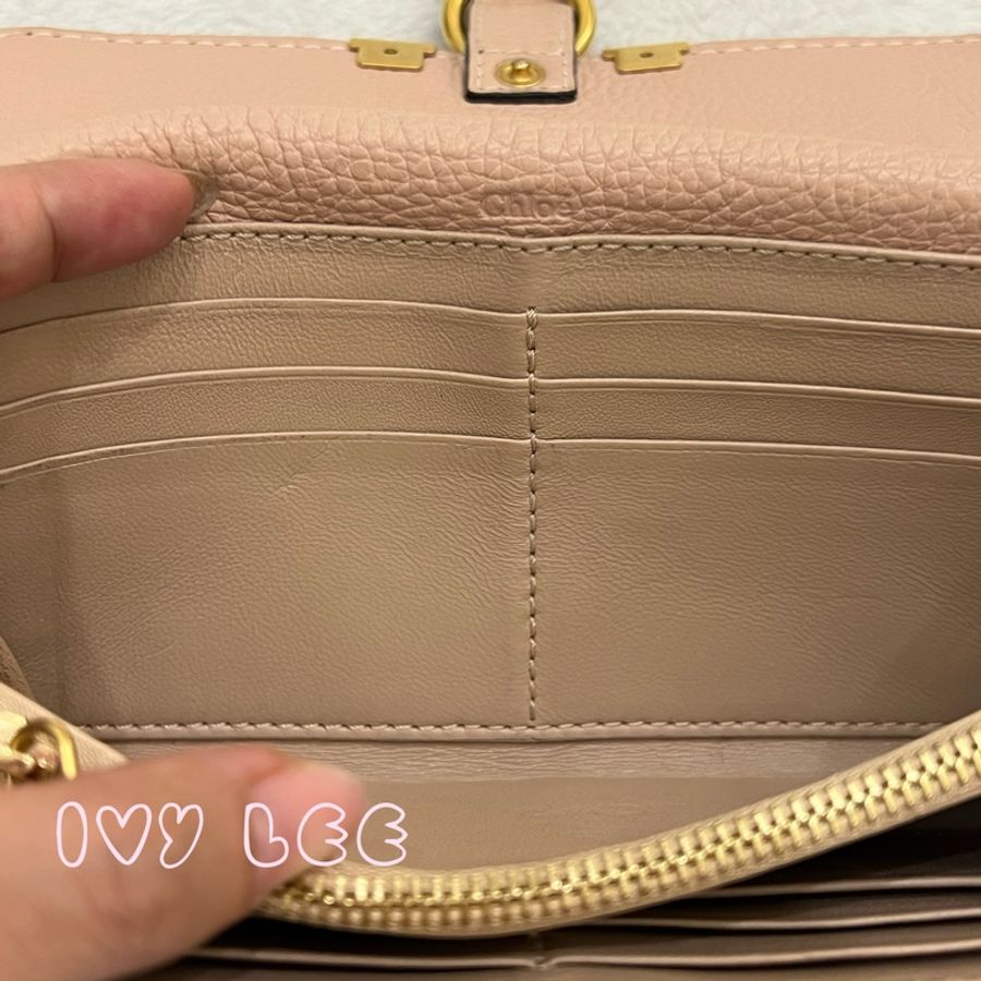 CHLOE Marcie 小牛皮 釦式 掀蓋 長夾  粉膚色  二手精品-6