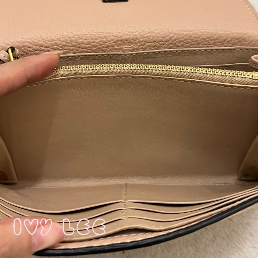 CHLOE Marcie 小牛皮 釦式 掀蓋 長夾  粉膚色  二手精品-9
