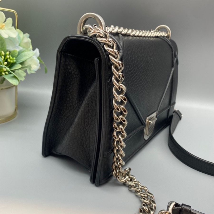 Dior rama黑銀盾牌 斜挎鏈條包-2
