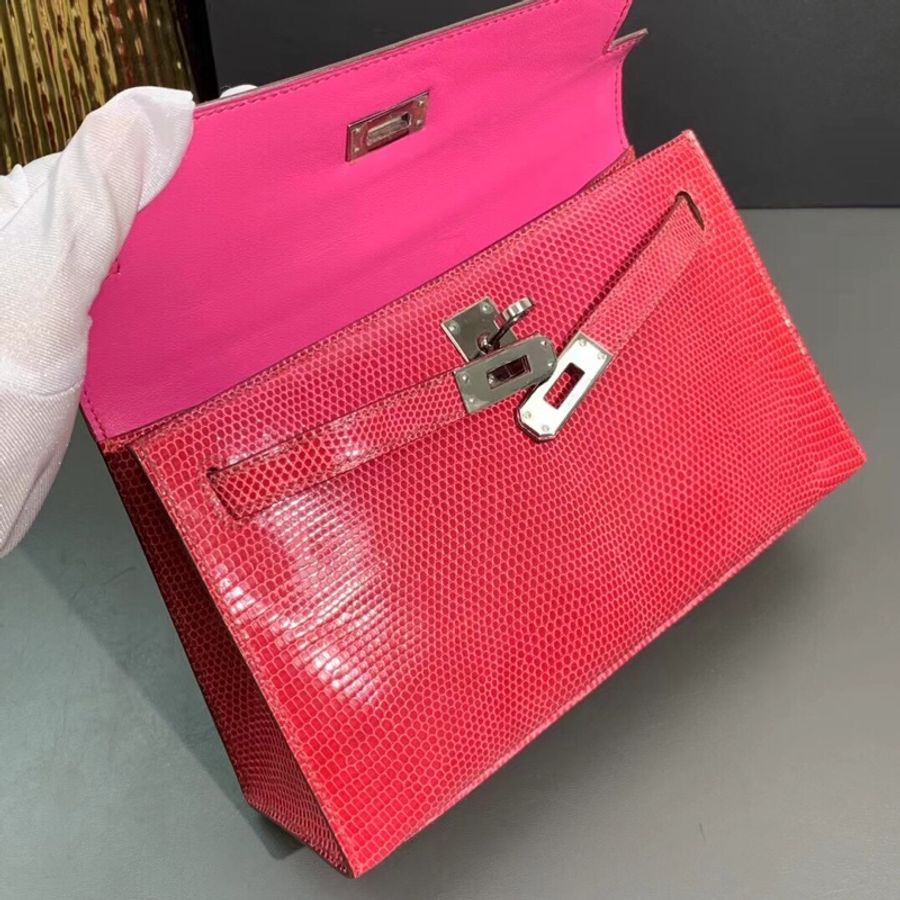 Hermes愛馬仕mini Kelly一代5j 粉紅 銀扣方框K刻-7