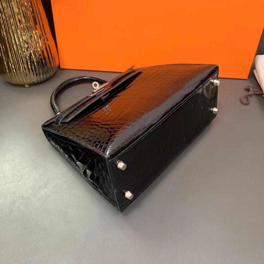Hermes愛馬仕Kelly25黑銀扣R刻-3