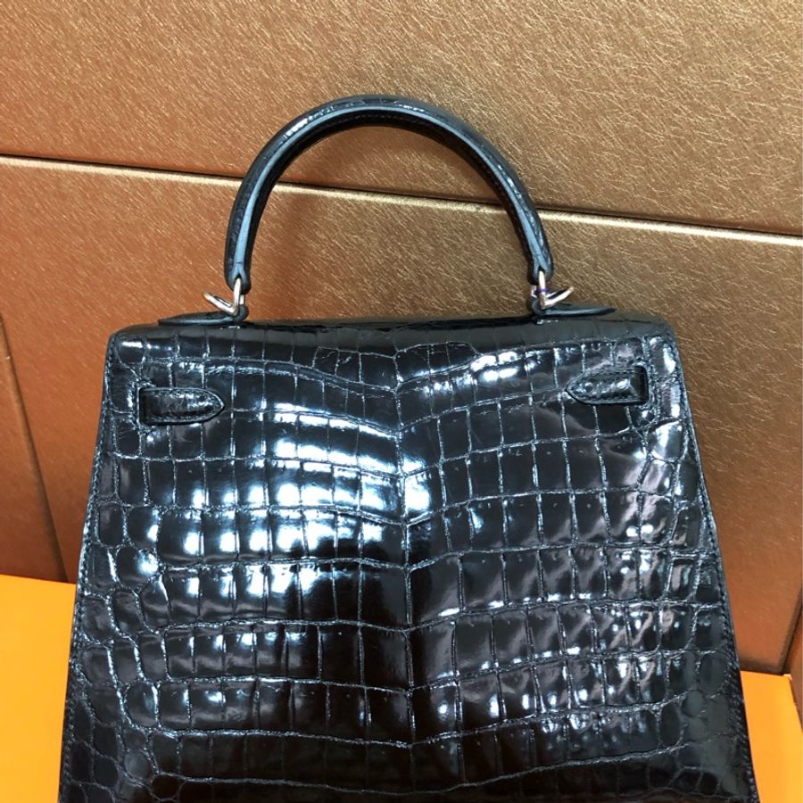 Hermes愛馬仕Kelly25黑銀扣R刻-9