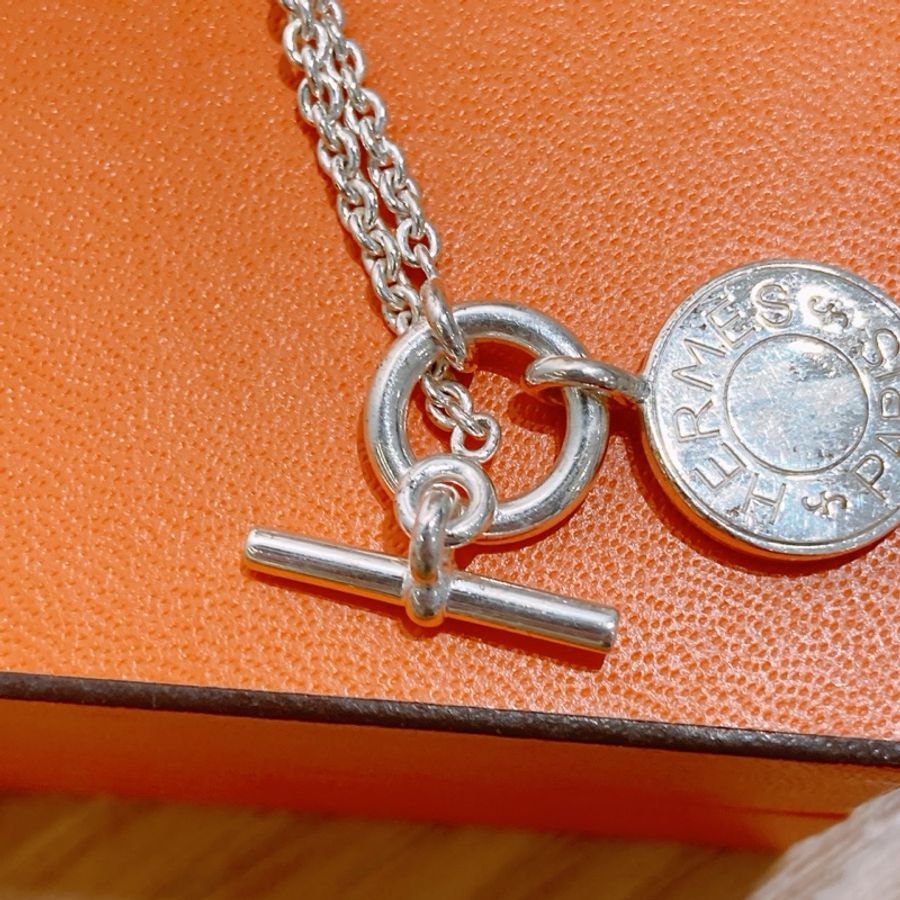 HERMES 愛馬仕圓形牌純銀頸鏈AMULETTES H EX-LIBRIS PENDANT SILVER NECKLACE-2