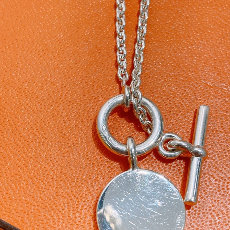 HERMES 愛馬仕圓形牌純銀頸鏈AMULETTES H EX-LIBRIS PENDANT SILVER NECKLACE-18