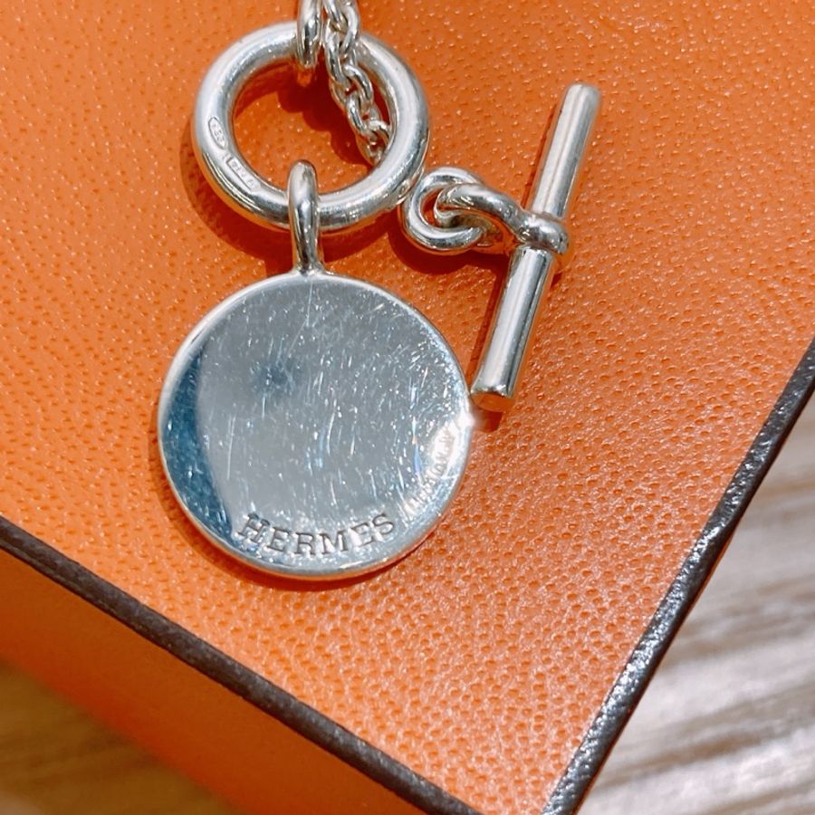 HERMES 愛馬仕圓形牌純銀頸鏈AMULETTES H EX-LIBRIS PENDANT SILVER NECKLACE-19