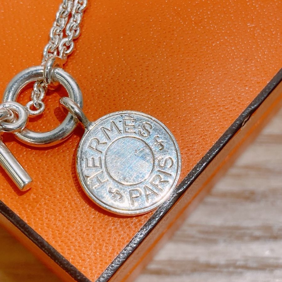 HERMES 愛馬仕圓形牌純銀頸鏈AMULETTES H EX-LIBRIS PENDANT SILVER NECKLACE-21