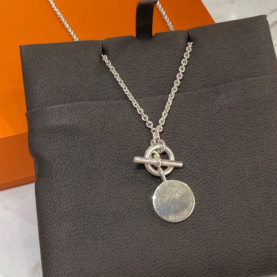 HERMES 愛馬仕圓形牌純銀頸鏈AMULETTES H EX-LIBRIS PENDANT SILVER NECKLACE-8