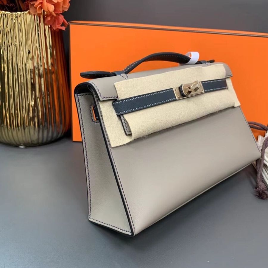 Hermes愛馬仕 mini Kelly一代 So M8星空灰拼V0盧梭綠 swift 反色走線 香檳金扣b刻-2