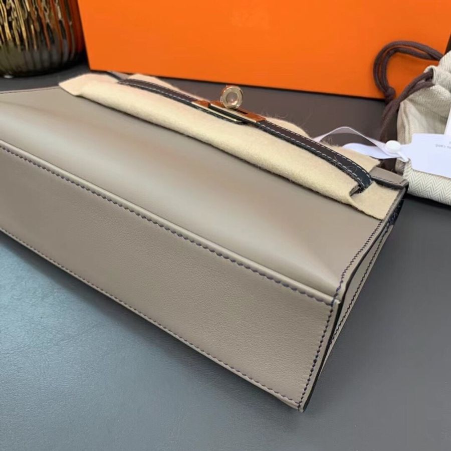 Hermes愛馬仕 mini Kelly一代 So M8星空灰拼V0盧梭綠 swift 反色走線 香檳金扣b刻-3
