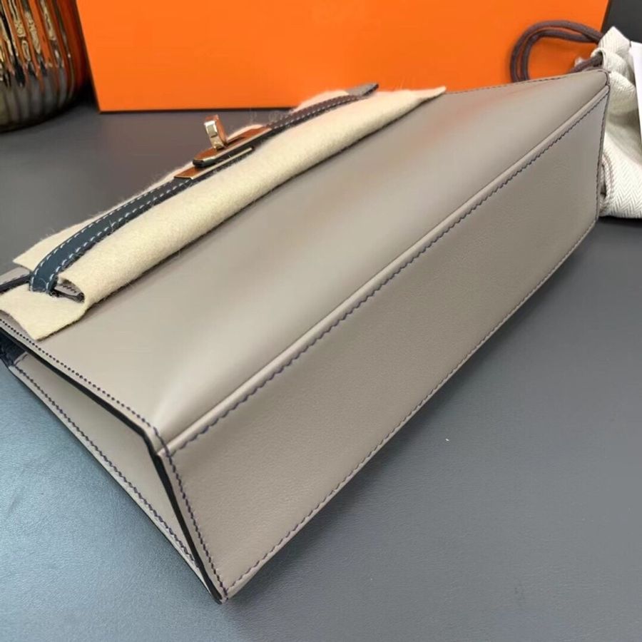 Hermes愛馬仕 mini Kelly一代 So M8星空灰拼V0盧梭綠 swift 反色走線 香檳金扣b刻-5