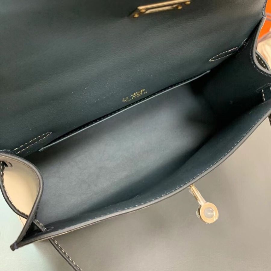 Hermes愛馬仕 mini Kelly一代 So M8星空灰拼V0盧梭綠 swift 反色走線 香檳金扣b刻-6