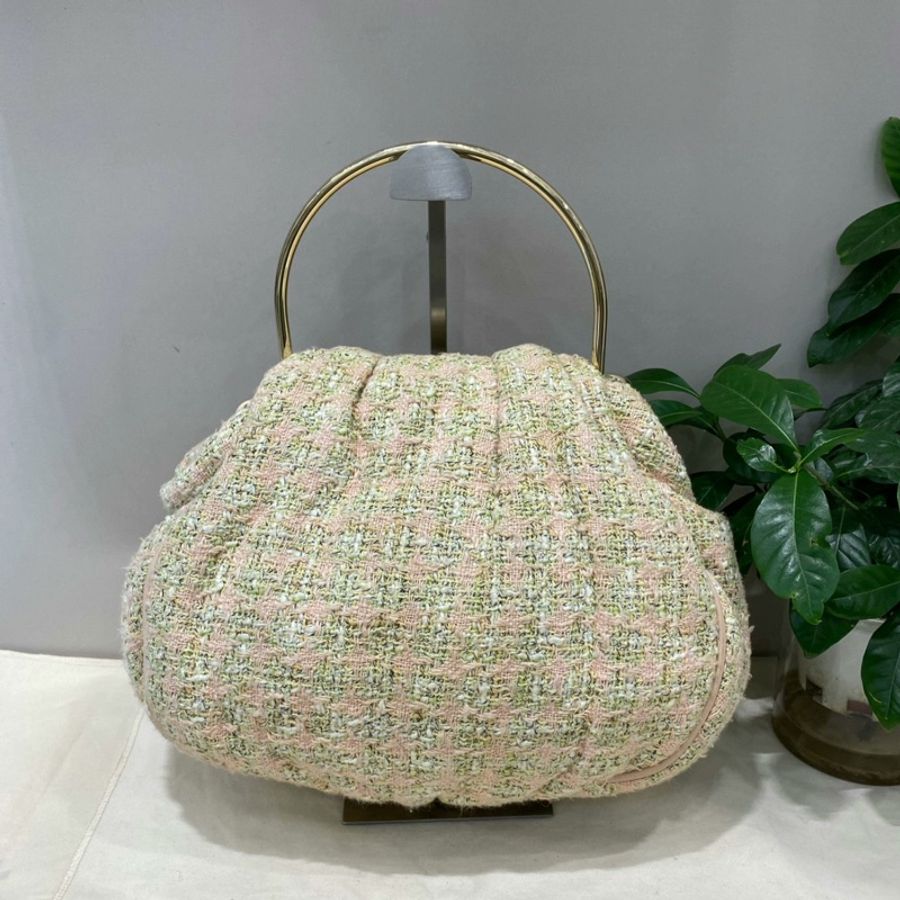 Chanel香奈兒中古粉色粗毛呢雲朵包手提包-3