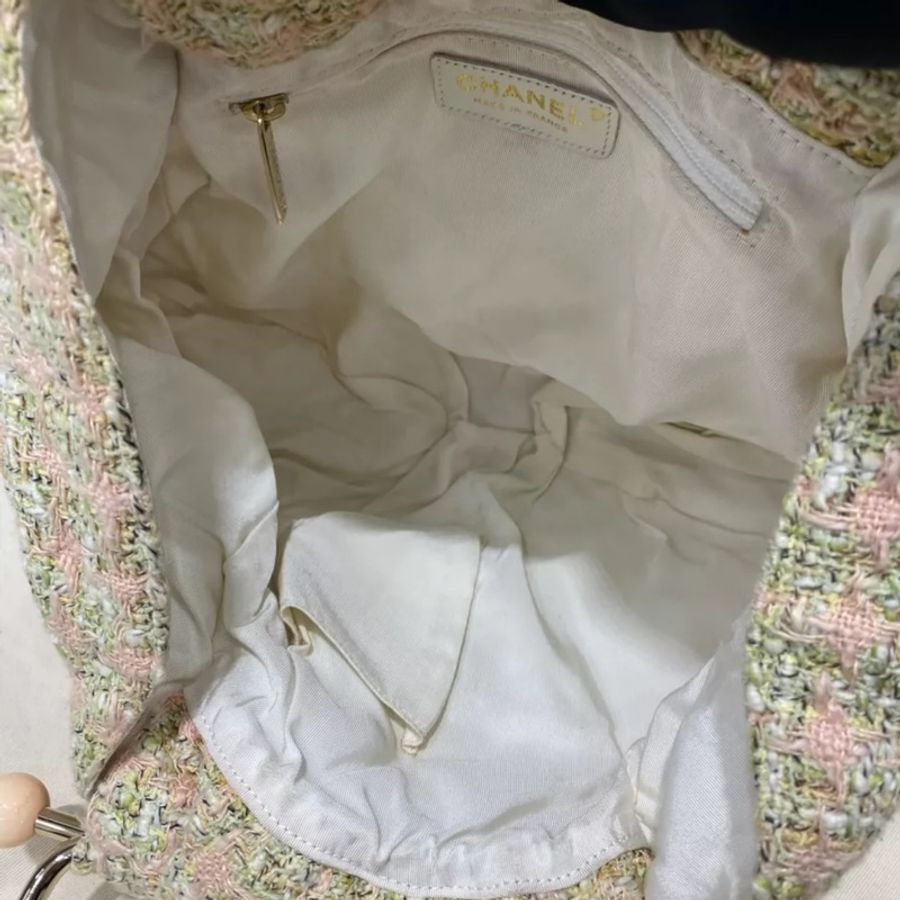 Chanel香奈兒中古粉色粗毛呢雲朵包手提包-5