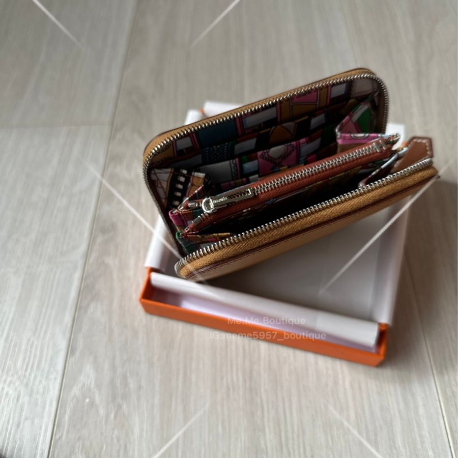 Hermès Slik 絲巾短夾 芝麻色 全新全配-2