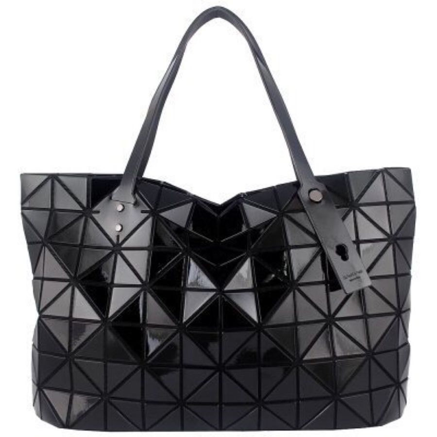ISSEY MIYAKE 三宅一生BAO BAO亮面方格7x12拉鍊搖滾托特包(黑色)手提包-4