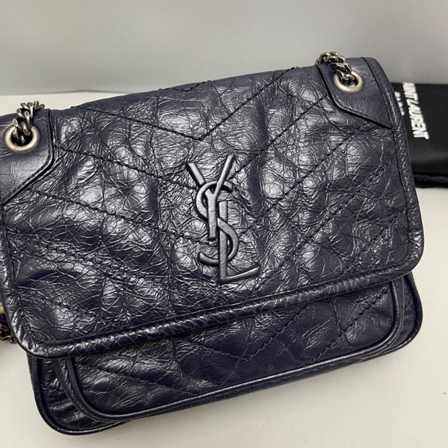 Saint Laurent YSL Niki小號全皮深藍色郵差包-2