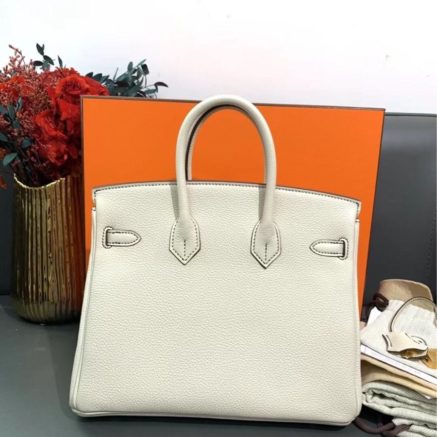 Hermes愛馬仕birkin25奶昔白外縫走黑線vip訂製磨砂金扣B刻-1