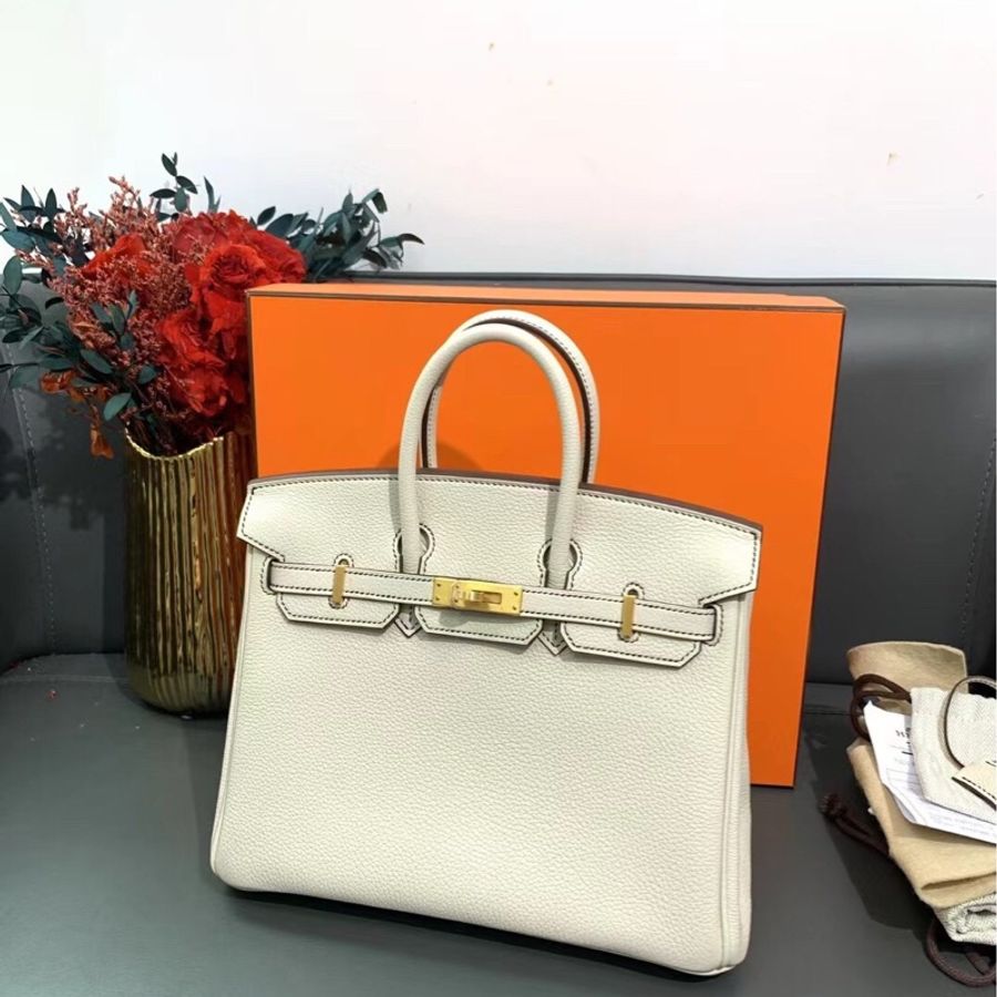 Hermes愛馬仕birkin25奶昔白外縫走黑線vip訂製磨砂金扣B刻-2