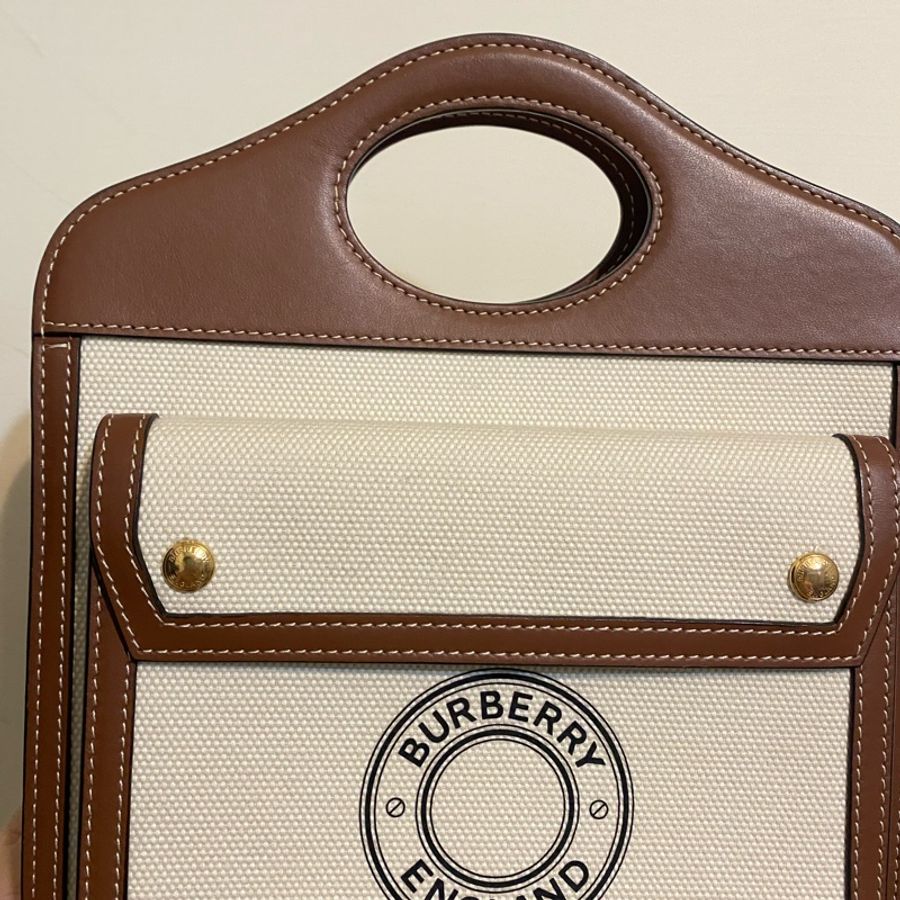 Burberry 口袋包 pocket (經典棕配帆布)-0