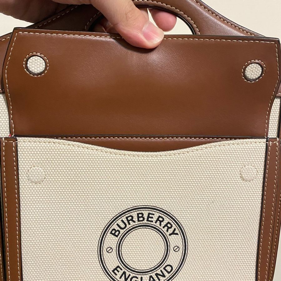 Burberry 口袋包 pocket (經典棕配帆布)-4