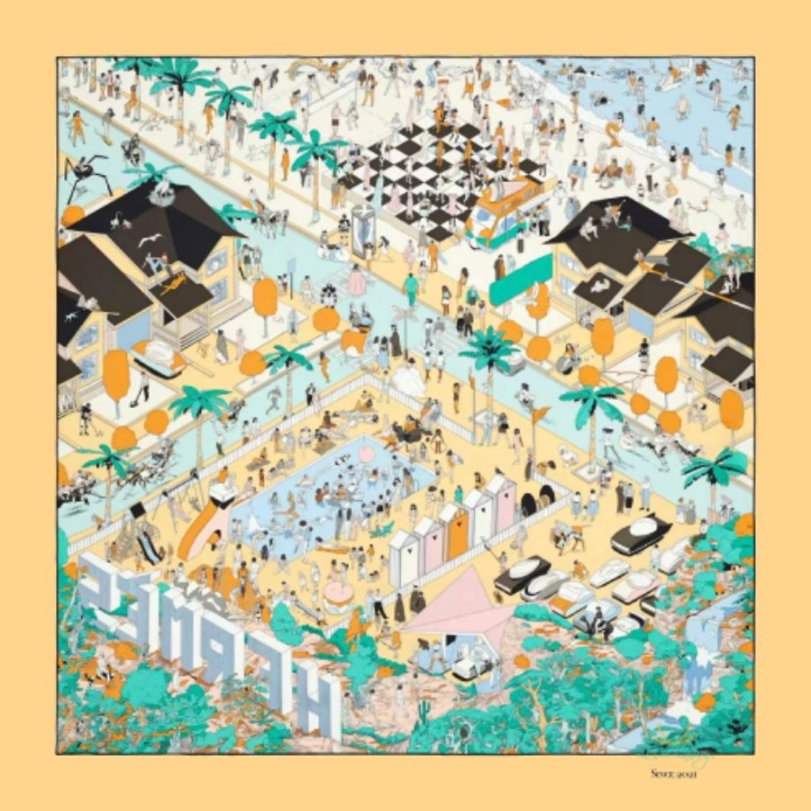 Hermes H003751S On The Beach 90 x 90 海灘系列黑邊真絲絲巾-0
