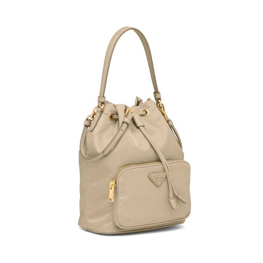 Prada 1BH038 Duet 尼龍提把水桶包 沙色《當季專櫃正售★全新商品 》-9
