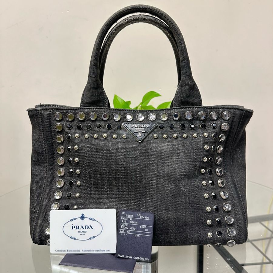 PRADA 鍋釘黑牛手挽袋-0